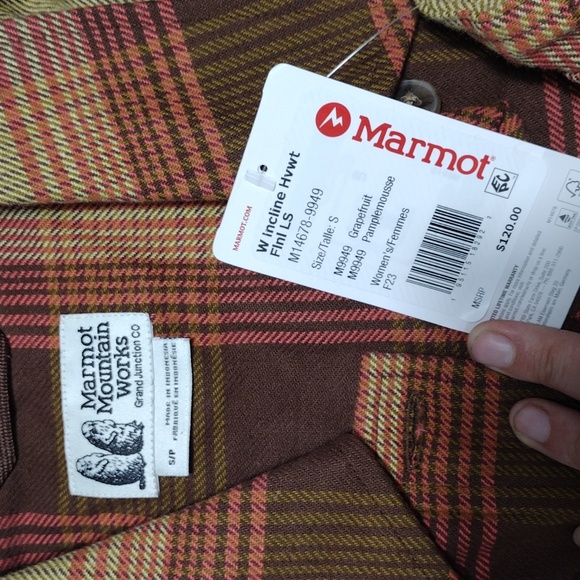 NWT Marmot Women\'s Incline Heavyweight Flannel Overshirt Grapefruit Size Small